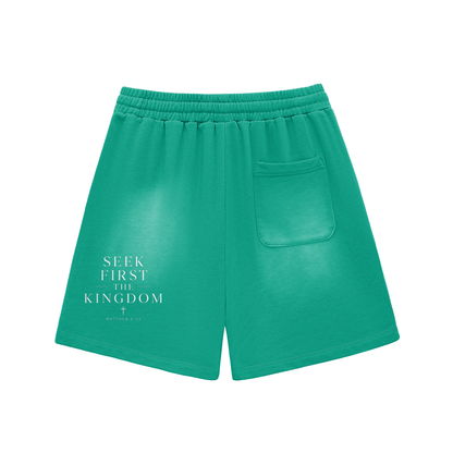 "Seek First the Kingdom" Raw Edge Cotton Shorts
